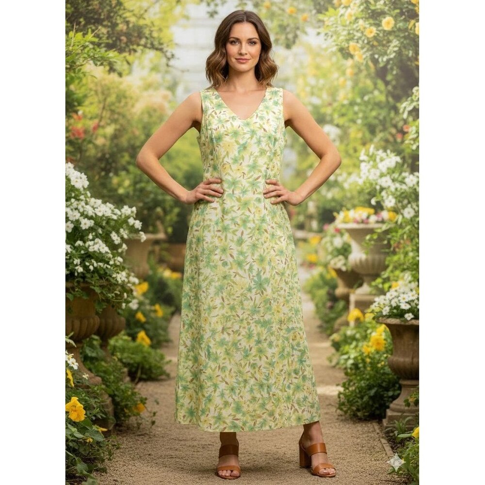 Vintage 90s Maxi Dress Lemon Lime Danny & Nicole Cottagecore